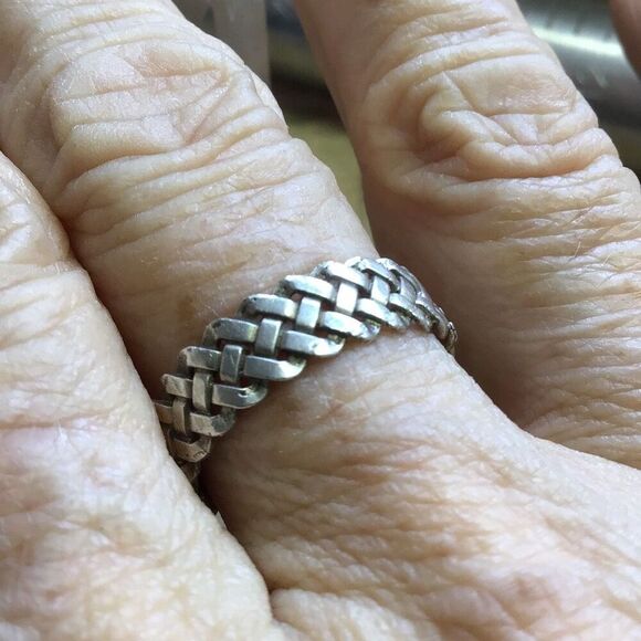 Ring, Sterling Silver Ring Band, size 8.5, Woven Ring, Wedding, Handmade - Picture 5 of 5
